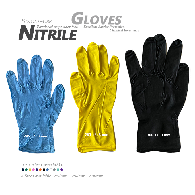 Nitrile Disposable Gloves - Blue - Yellow - Black