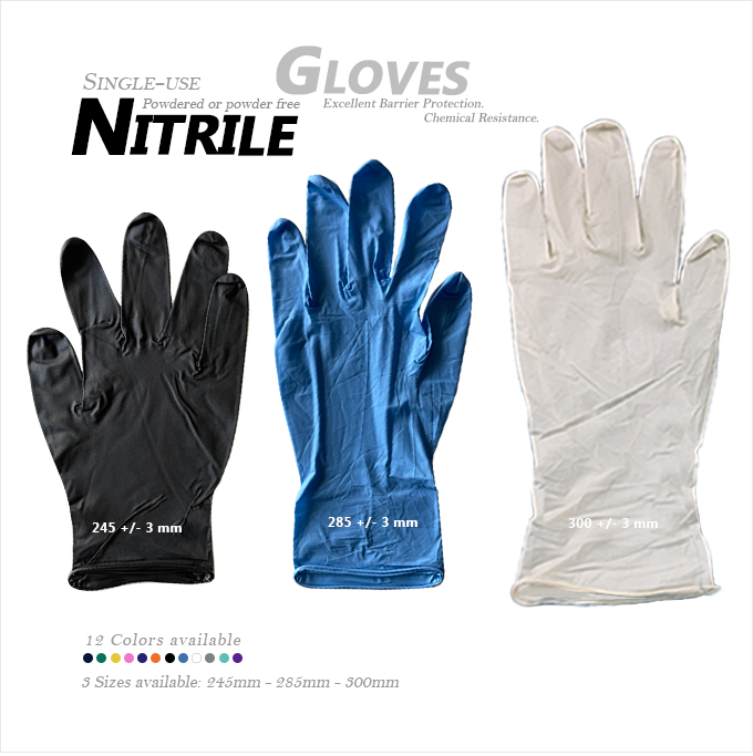 Nitrile Disposable Gloves - Black - Blue - White