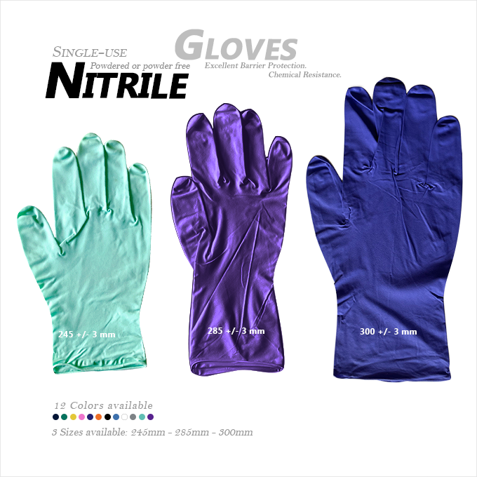 Nitrile Disposable Gloves - Green - Purple - Indigo