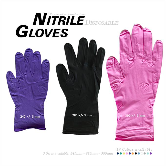 Nitrile Disposable Gloves - Purple - Black - Pink