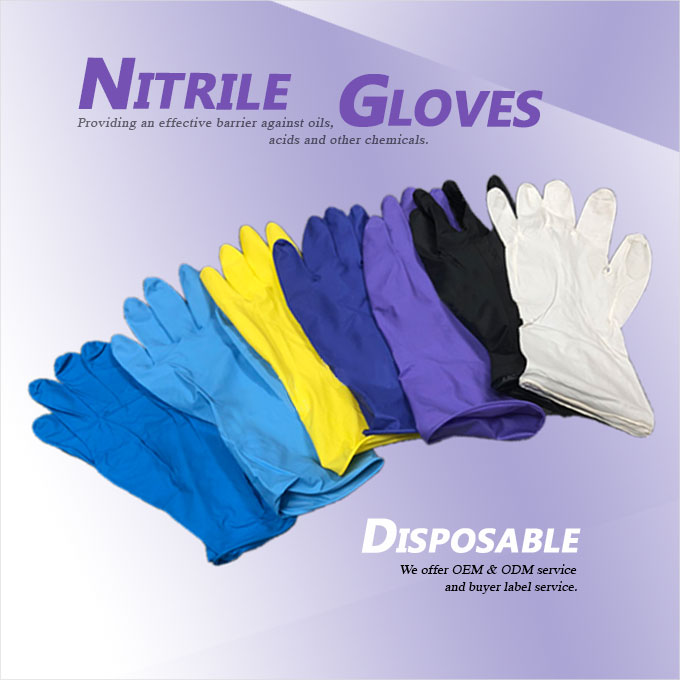 Nitrile Disposable Gloves - 12 colors and 3 sizes available